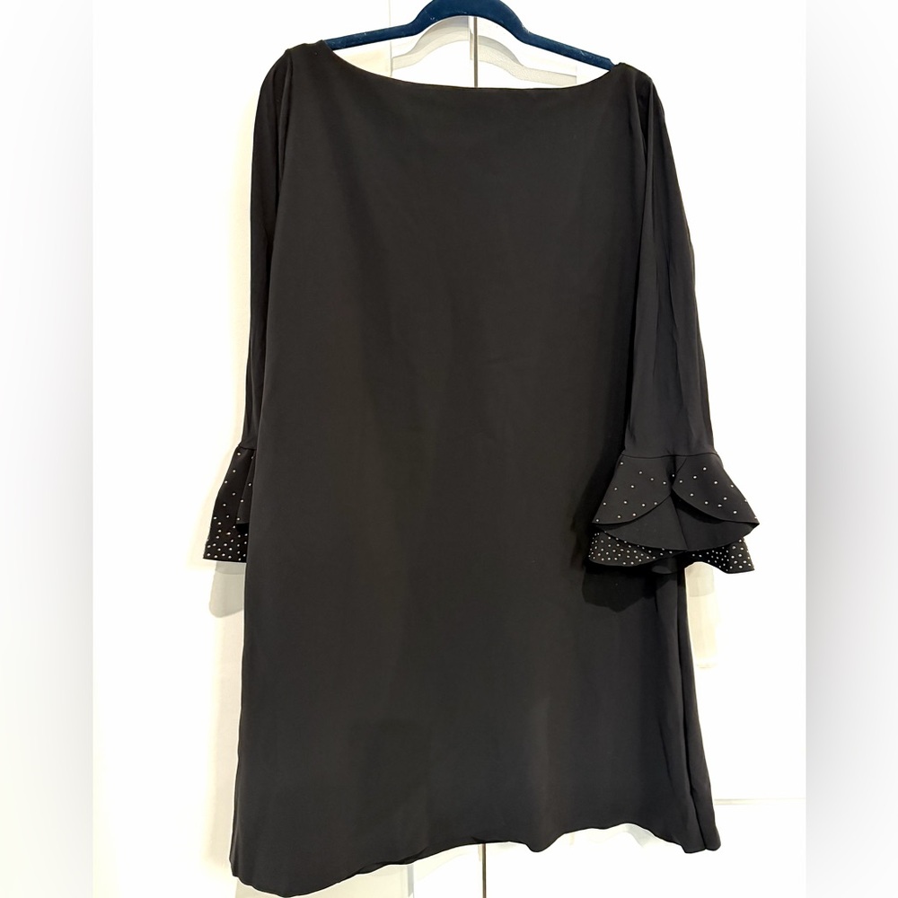 Chiara Boni Elegant Black Dress With Sequin Ruffle Sleeve Detail Sz 50 US 12 XL - Picture 13 of 17